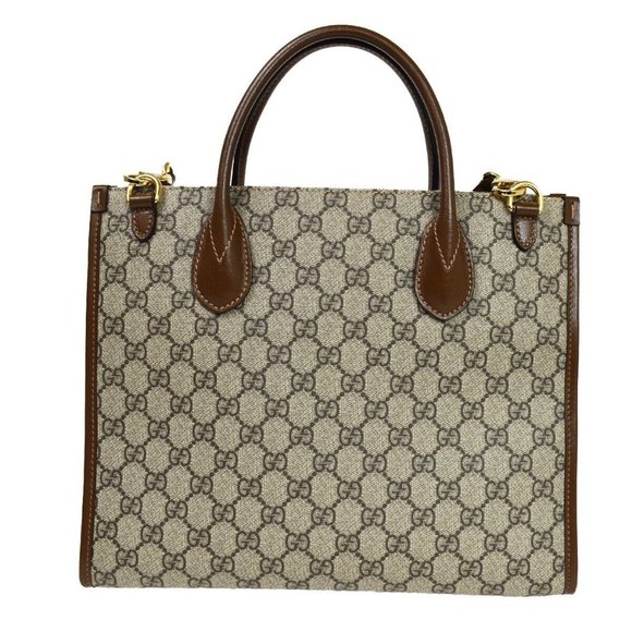 Auth GUCCI GG Pattern 2Way Shoulder Hand Tote Bag Supreme Leather Brown Gold - Picture 11 of 16